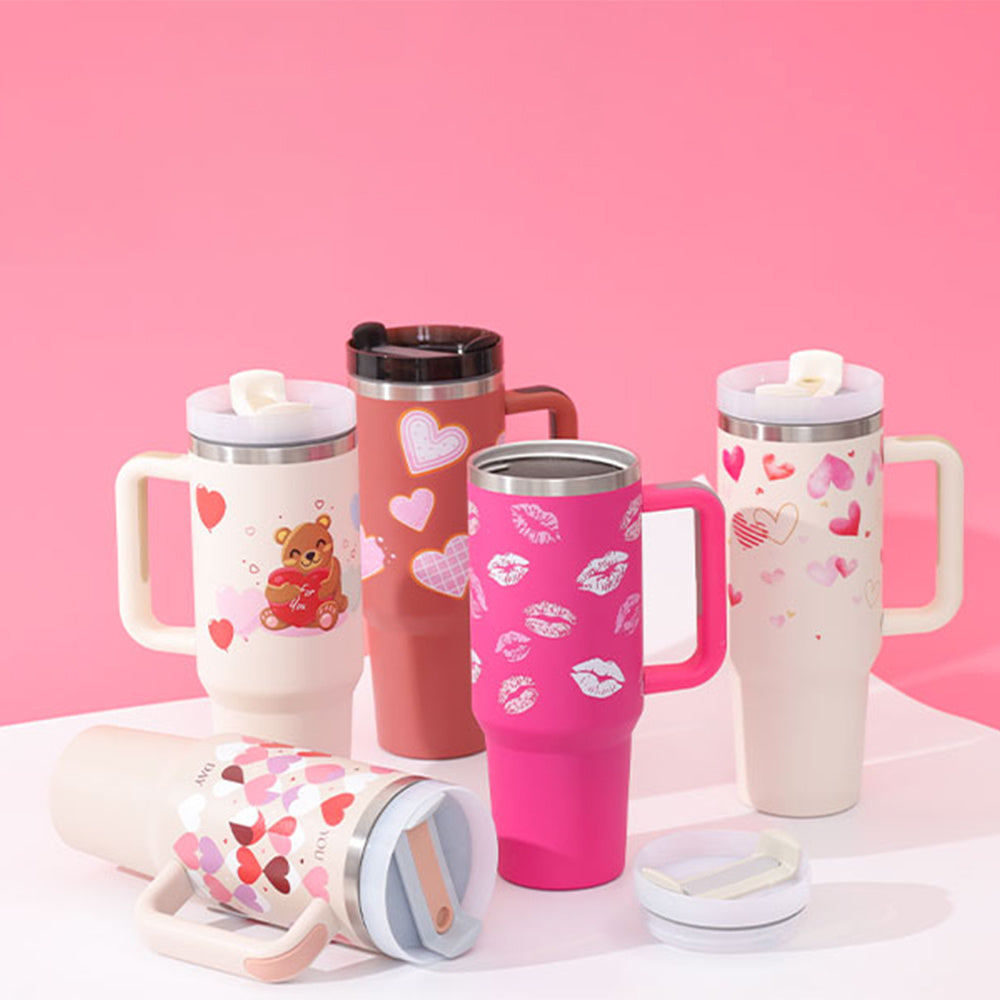 40 Oz Tumbler With Handle Straw Insulated, Stainless Steel Spill Proof - Cart2u.ro