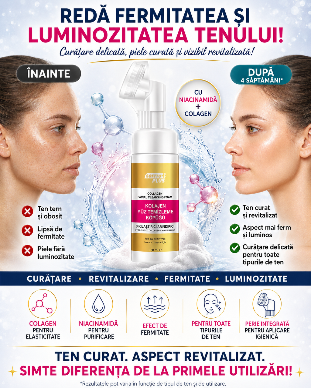 Spumă De Curățare Cu Perie Specială Niacinamide + Colagen CRABLAND