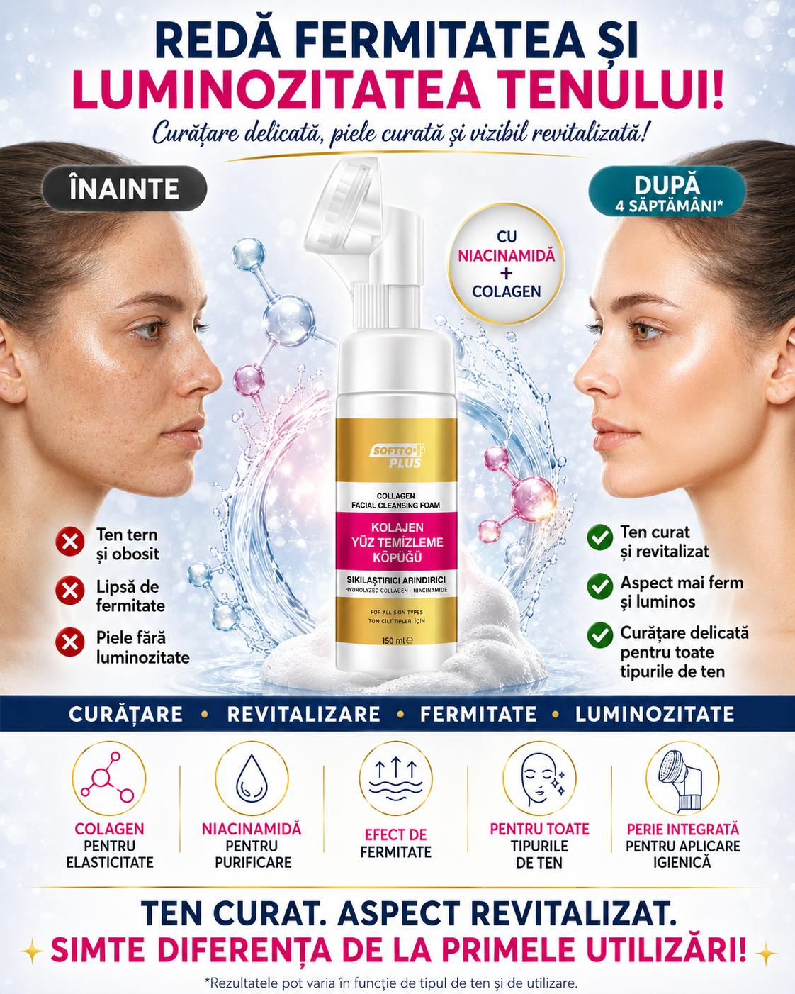Spumă De Curățare Cu Perie Specială Niacinamide + Colagen CRABLAND