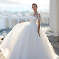 Bridal Mesh Long Sleeve Embroidered Wedding Dress - Cart2u.ro