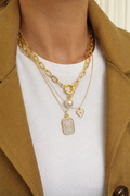 Pole Star Pearl Enamel Necklace Set Three Piece Layered Jewelry - Cart2u.ro