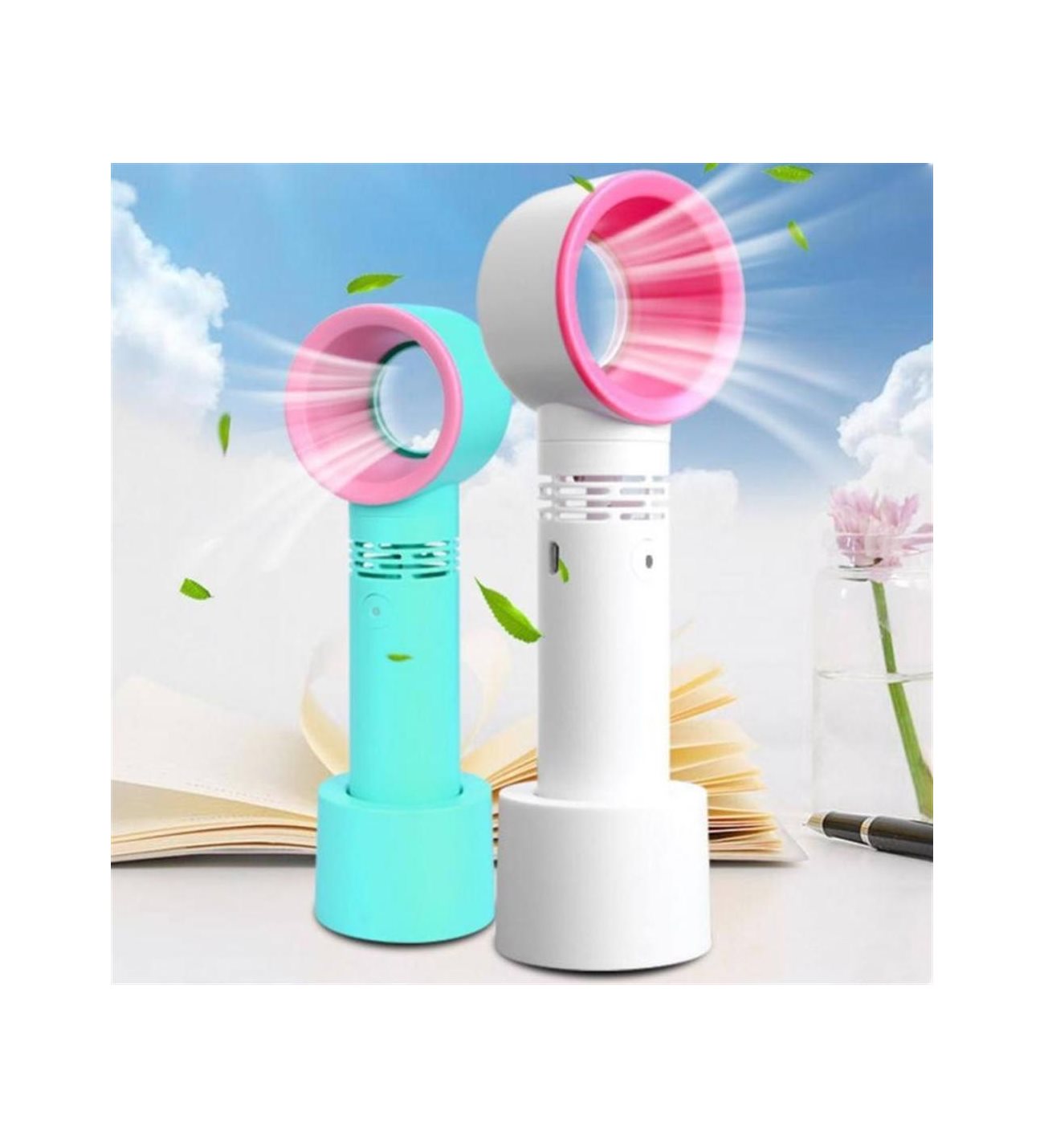Rechargeable USB Bladeless Fan Portable Handheld Cooling Desk Mini Fan - Cart2u.ro