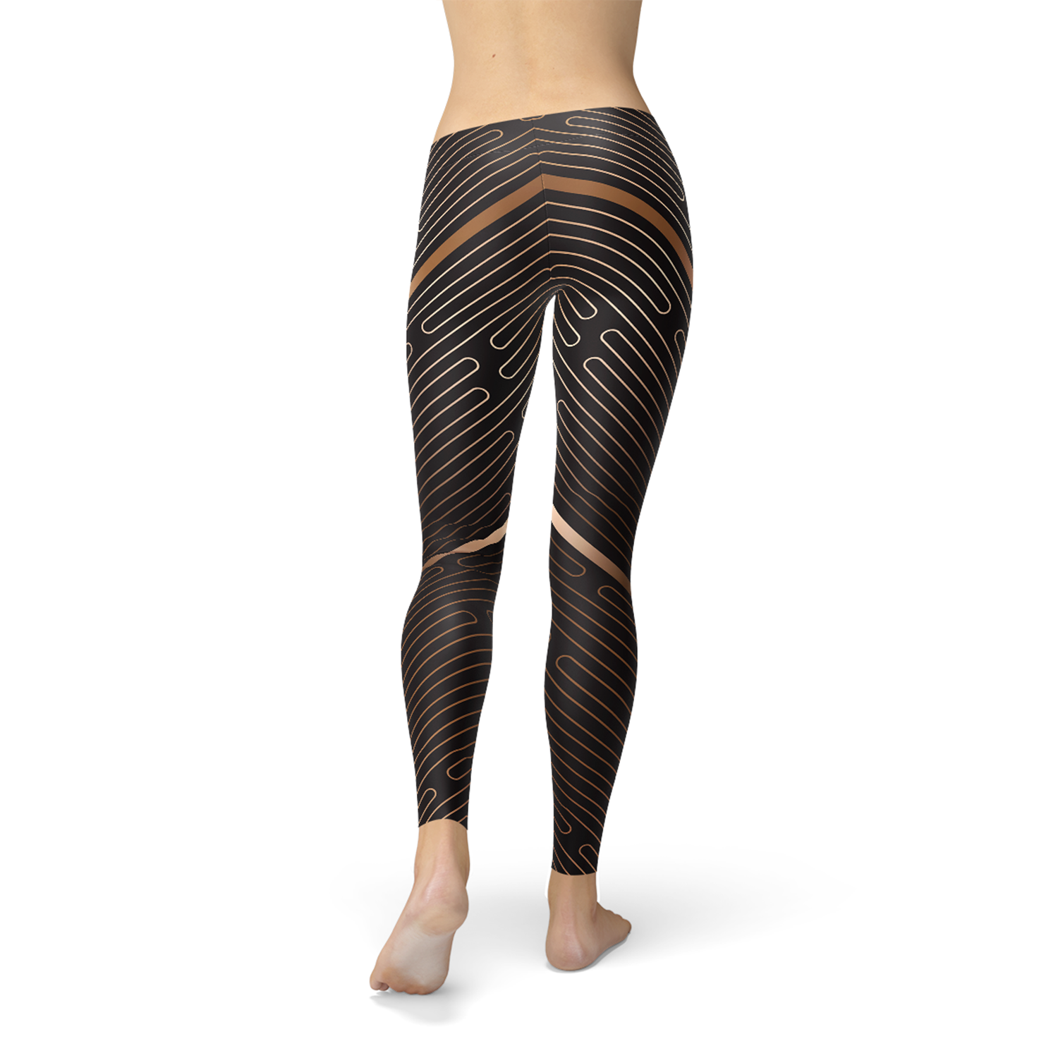 Womens Striped Lines Sports Brown Leggings - Cart2u.ro