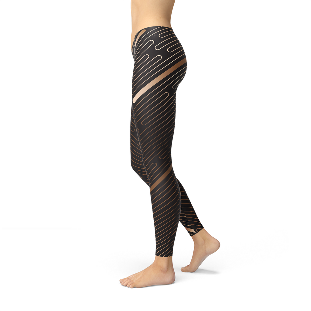 Womens Striped Lines Sports Brown Leggings - Cart2u.ro