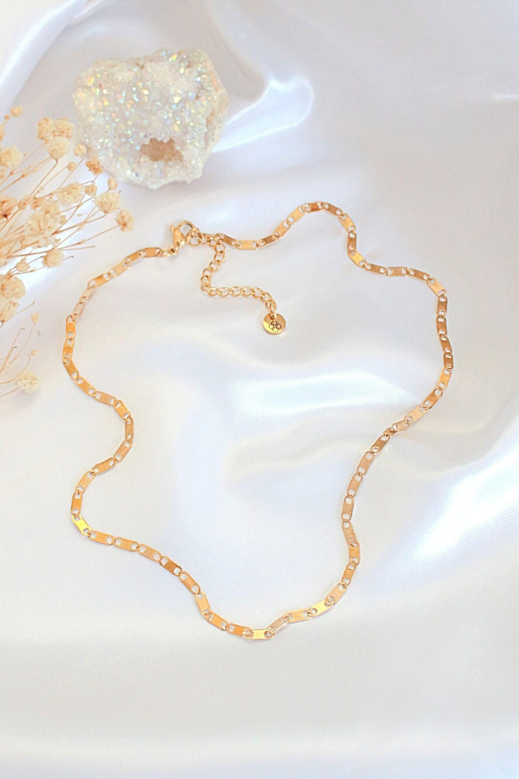 Choker cu lănțișor placat cu aur de 24K, tip „flat link”