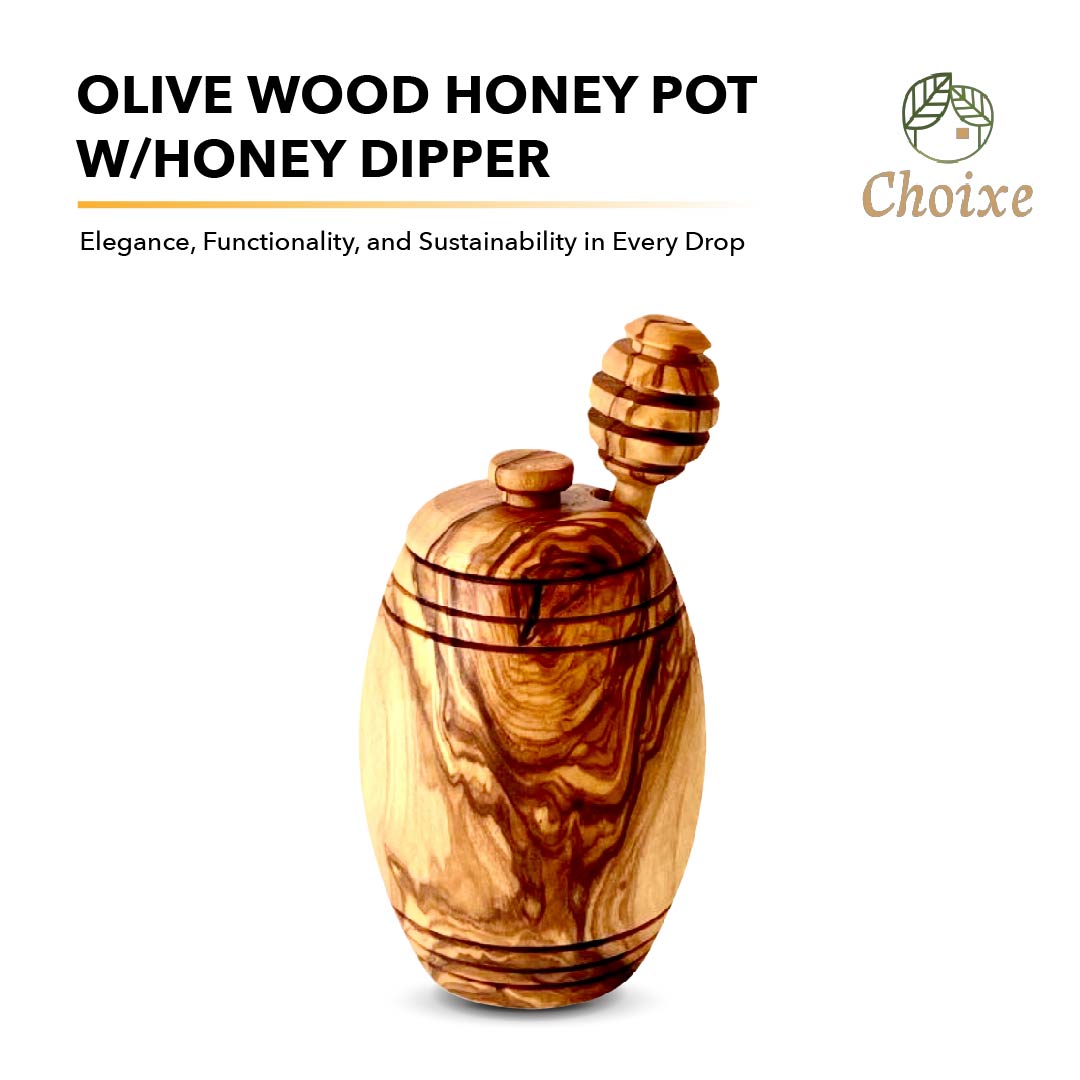 Olive Wood Honey Pot w/Honey Dipper - Cart2u.ro