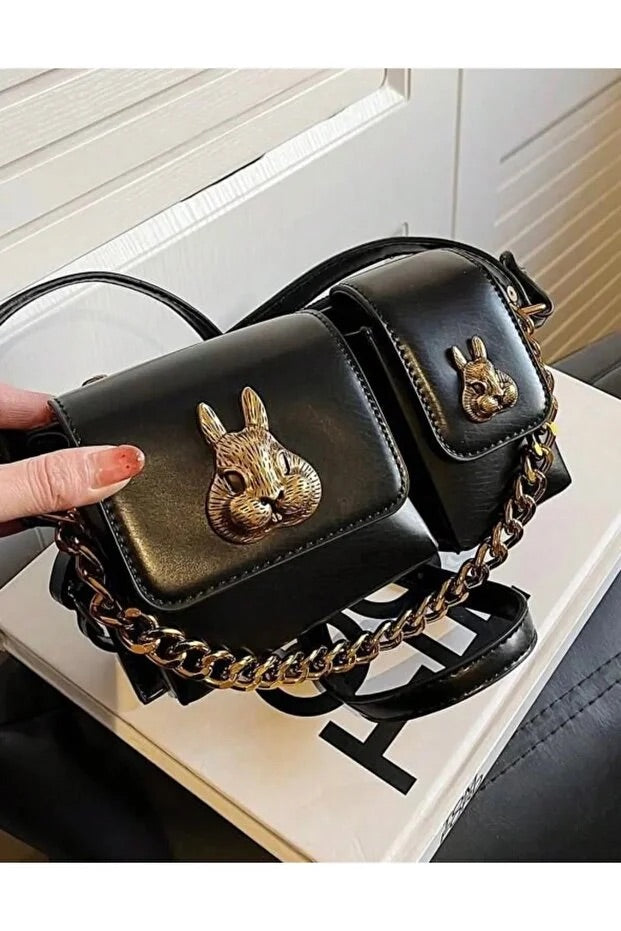 Women black baguette bag squirrel accessory design elegant shoulder - Cart2u.ro