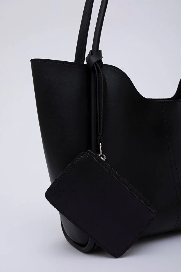 Black SHK108 faux leather women hand shoulder bag with wallet makeup - Cart2u.ro