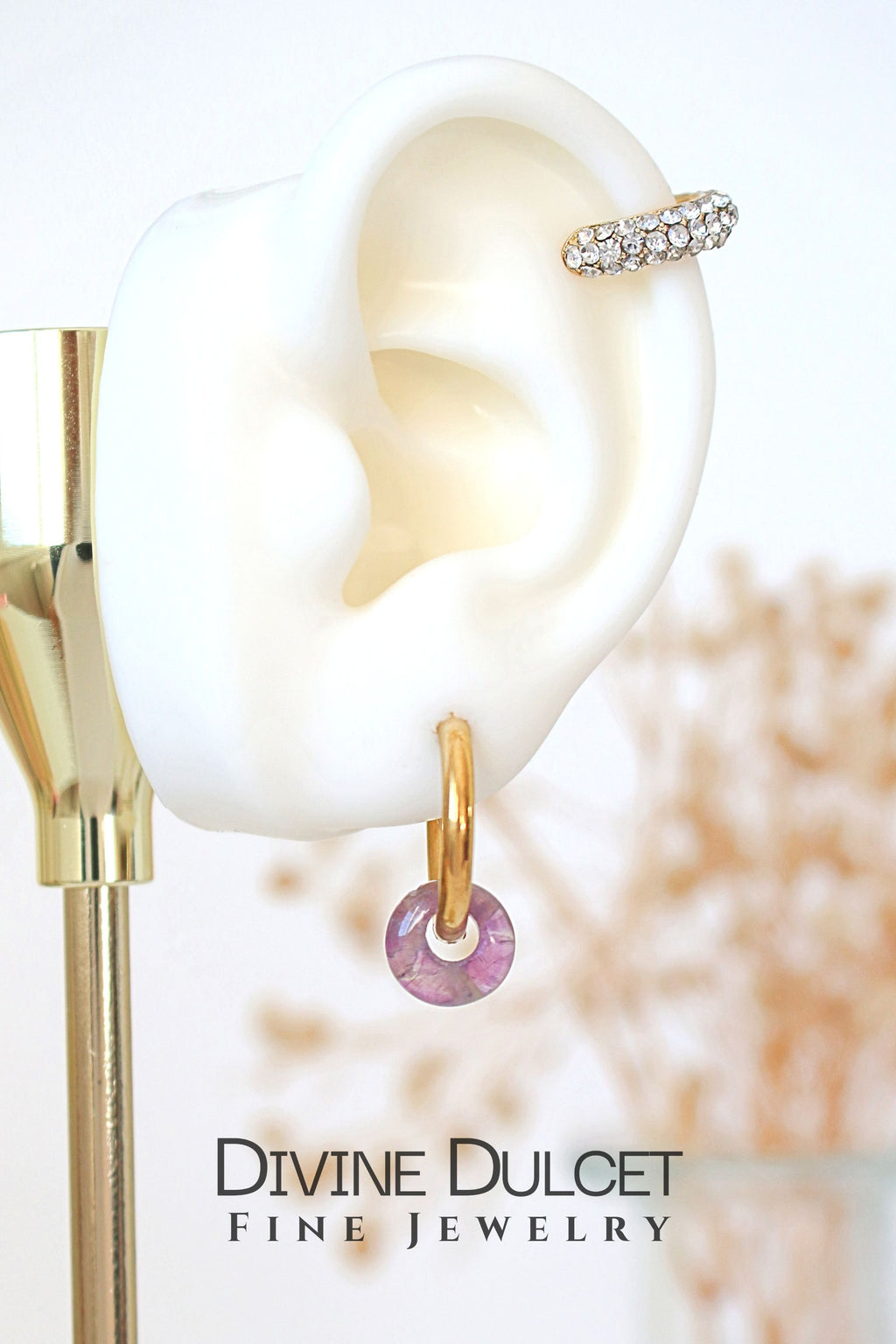 Removable Natural Crystals Beads | 24 Karats Hoop Earrings Ultramarine Birch