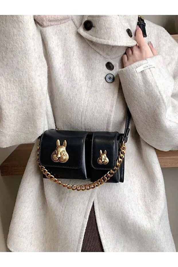 Women black baguette bag squirrel accessory design elegant shoulder - Cart2u.ro