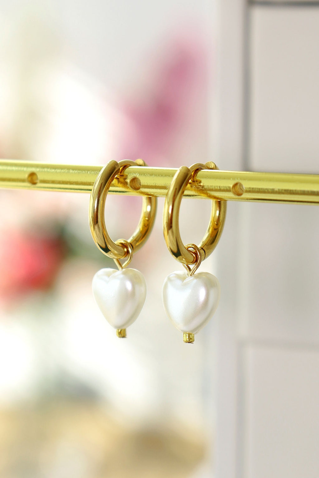 Cercei tip inel 24K Pearl Hearts