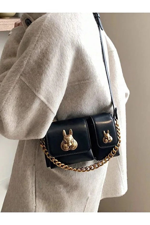 Women black baguette bag squirrel accessory design elegant shoulder - Cart2u.ro
