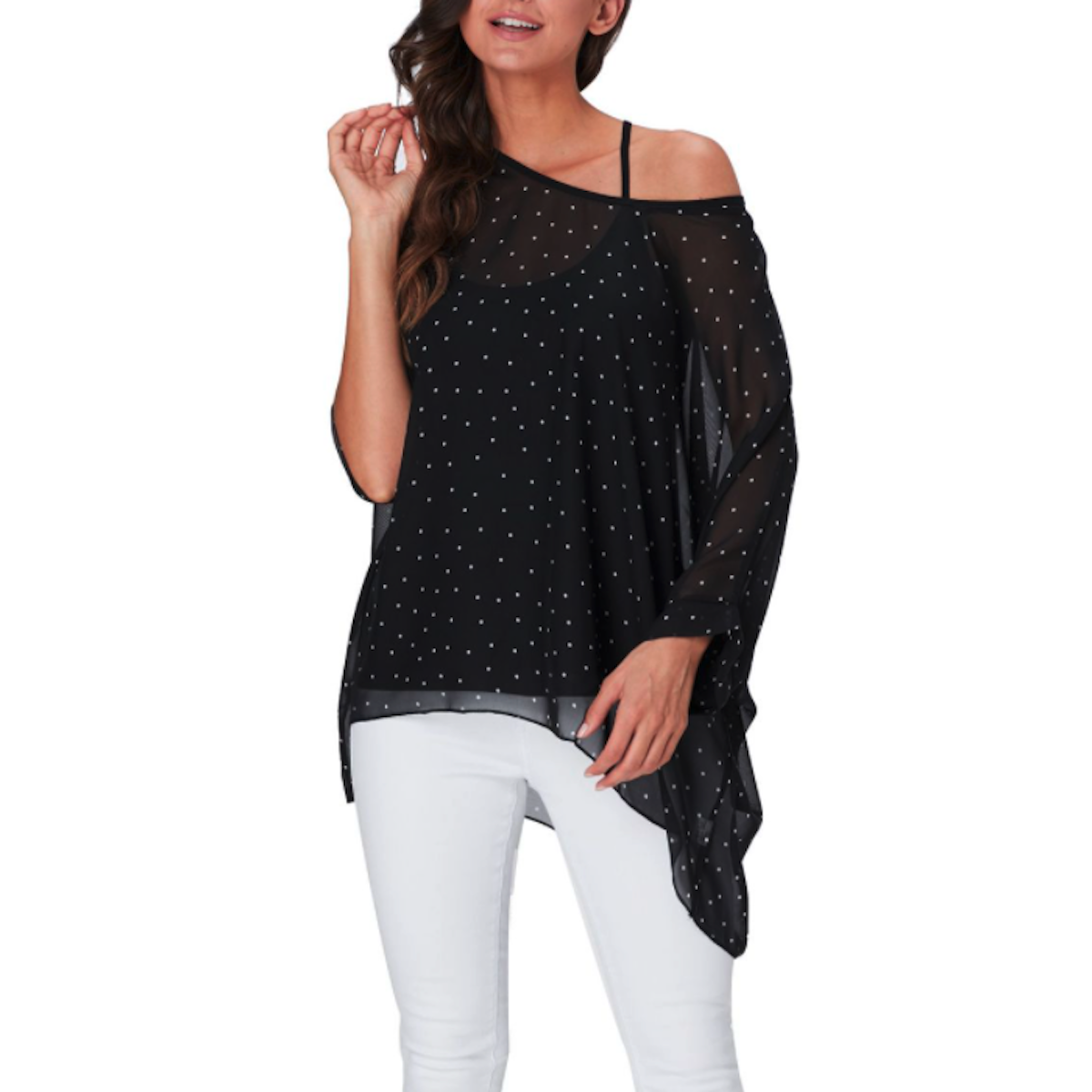 Womens Polkadot Chiffon Tunic Top