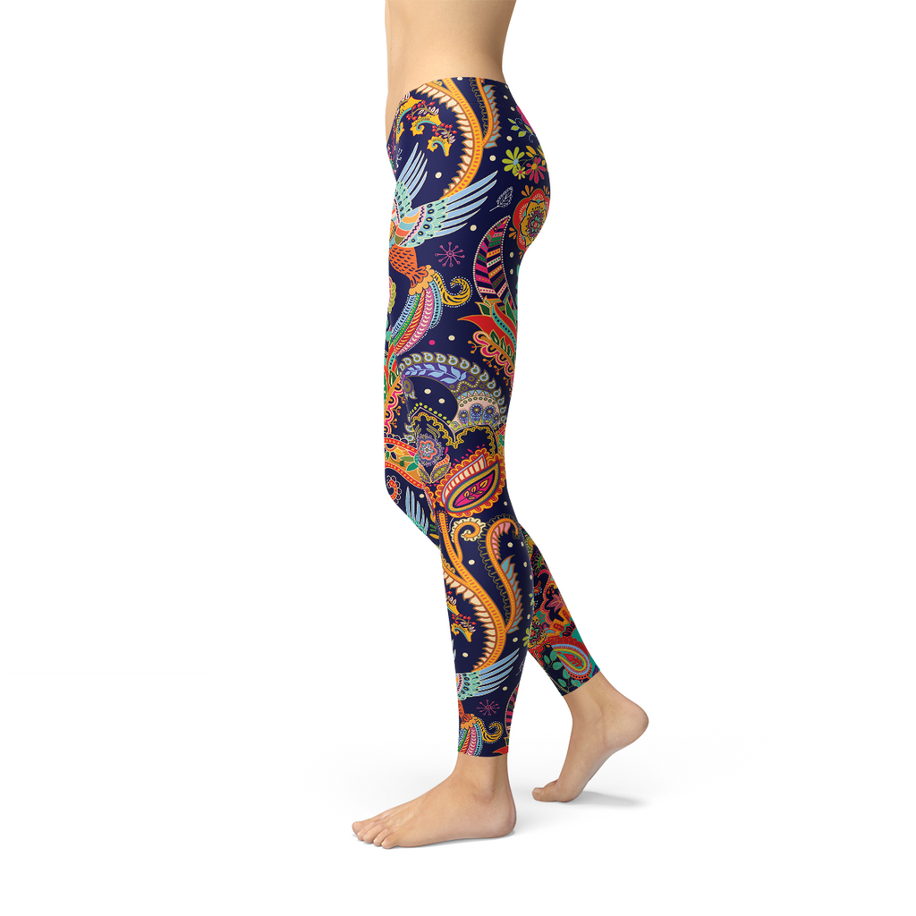 Colanți de damă ornamentali cu model Paisley albaștri