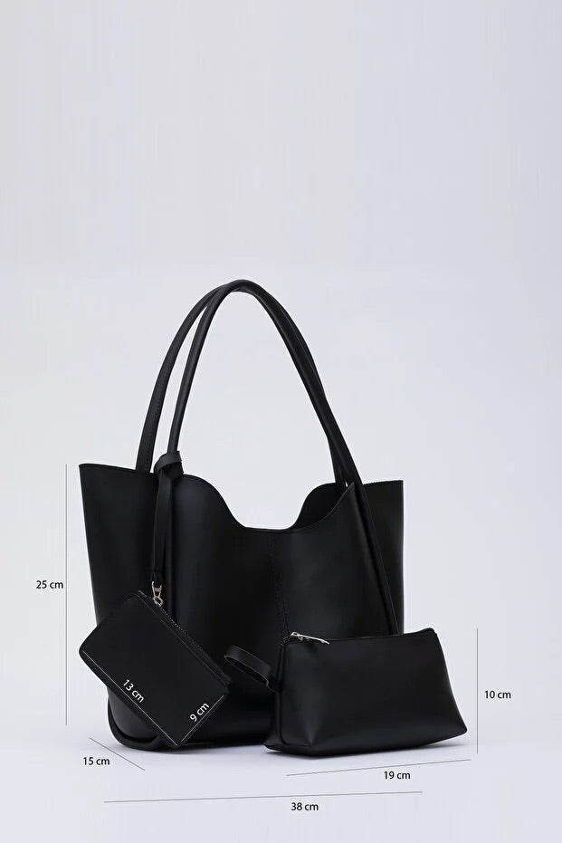 Black SHK108 faux leather women hand shoulder bag with wallet makeup - Cart2u.ro