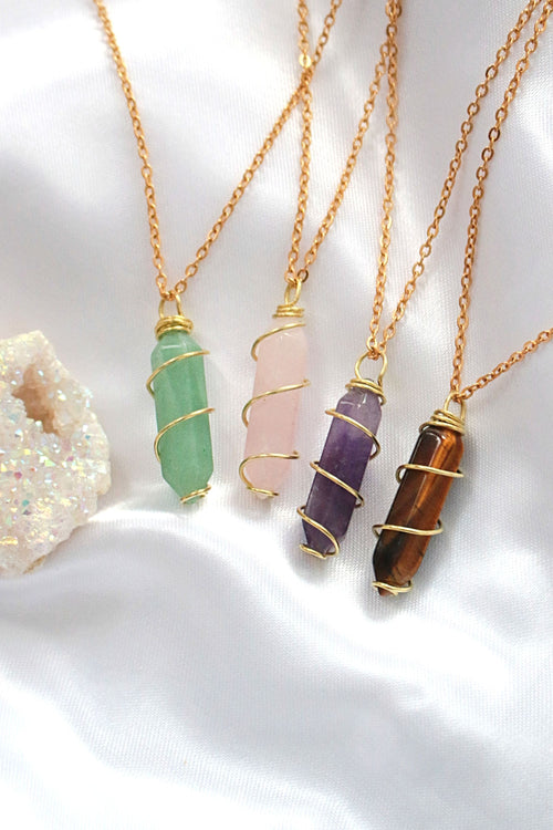 18K Double Ended Natural Healing Crystals Hand Wired Necklace Ultramarine Birch