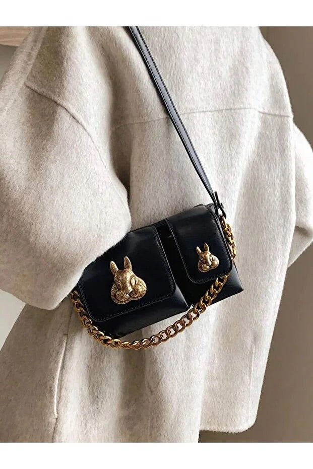 Women black baguette bag squirrel accessory design elegant shoulder - Cart2u.ro