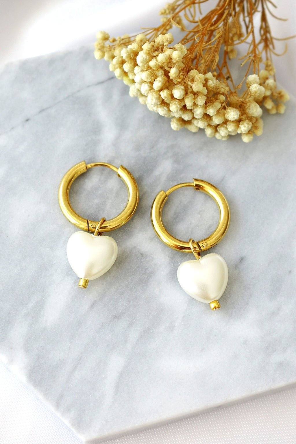 Cercei tip inel 24K Pearl Hearts
