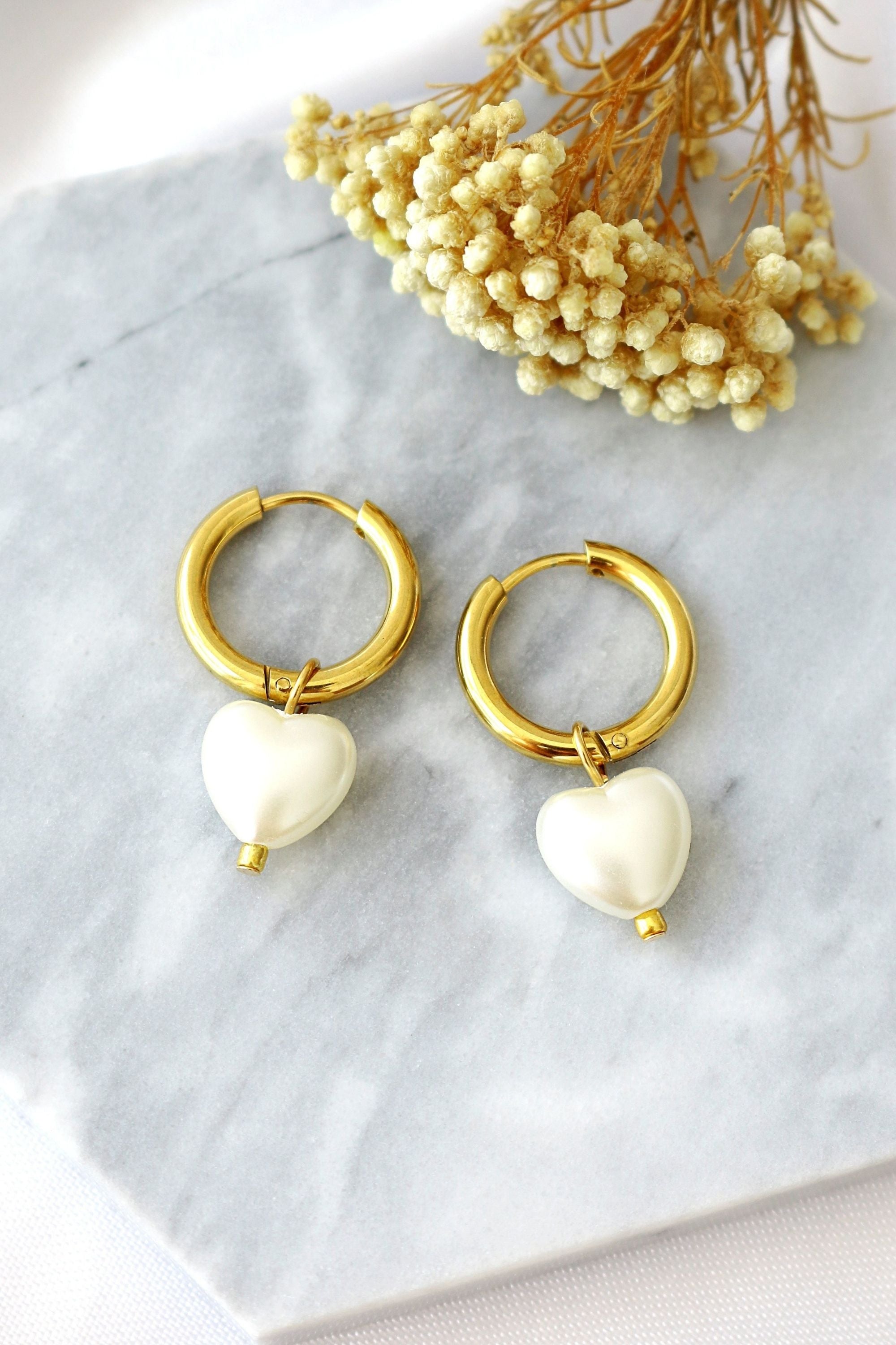 Cercei tip inel 24K Pearl Hearts