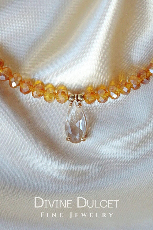 Colier choker cu cristale austriece, culoare șampanie, 18 carate
