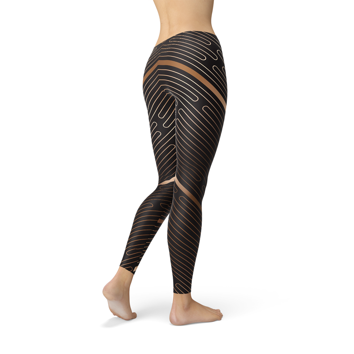 Womens Striped Lines Sports Brown Leggings - Cart2u.ro