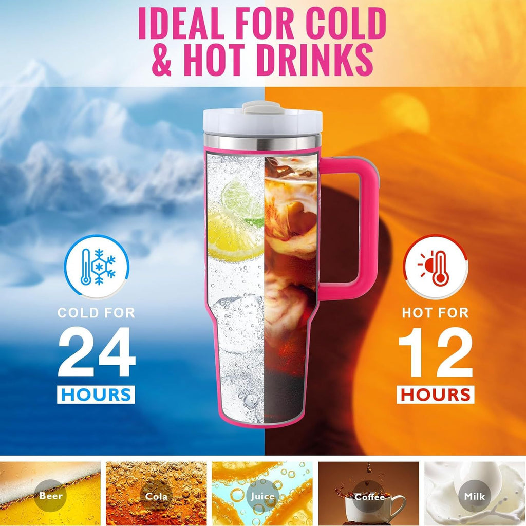 40 Oz Tumbler With Handle Straw Insulated, Stainless Steel Spill Proof - Cart2u.ro