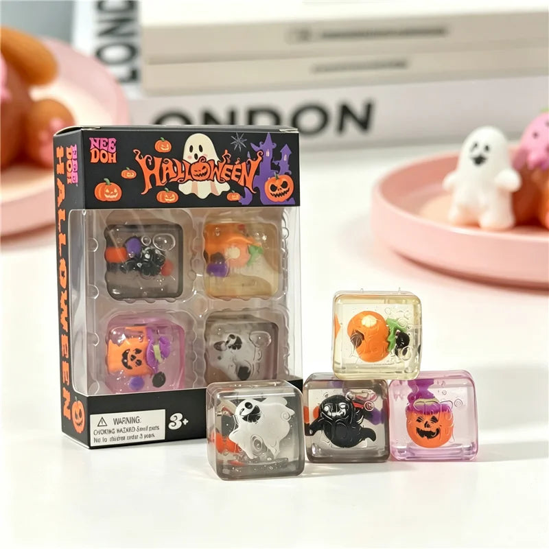 Schylling Needoh Halloween Teenie Mini Ice Cube 4Pack Fidger Sensory Toy Maltose Slow Rebound Anxiety Relief Squeeze Stress Ball
