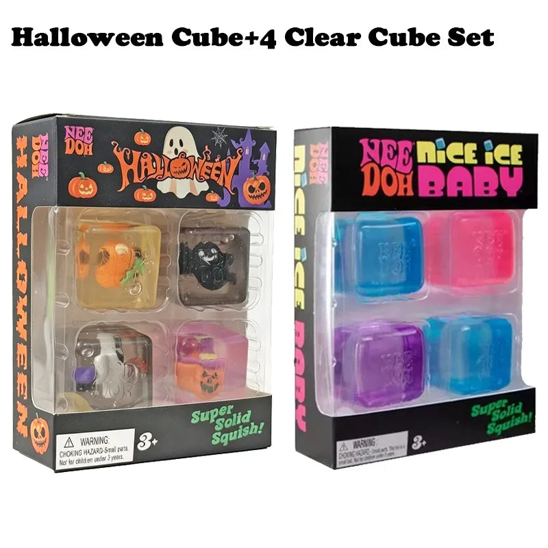 Schylling Needoh Halloween Teenie Mini Ice Cube 4Pack Fidger Sensory Toy Maltose Slow Rebound Anxiety Relief Squeeze Stress Ball