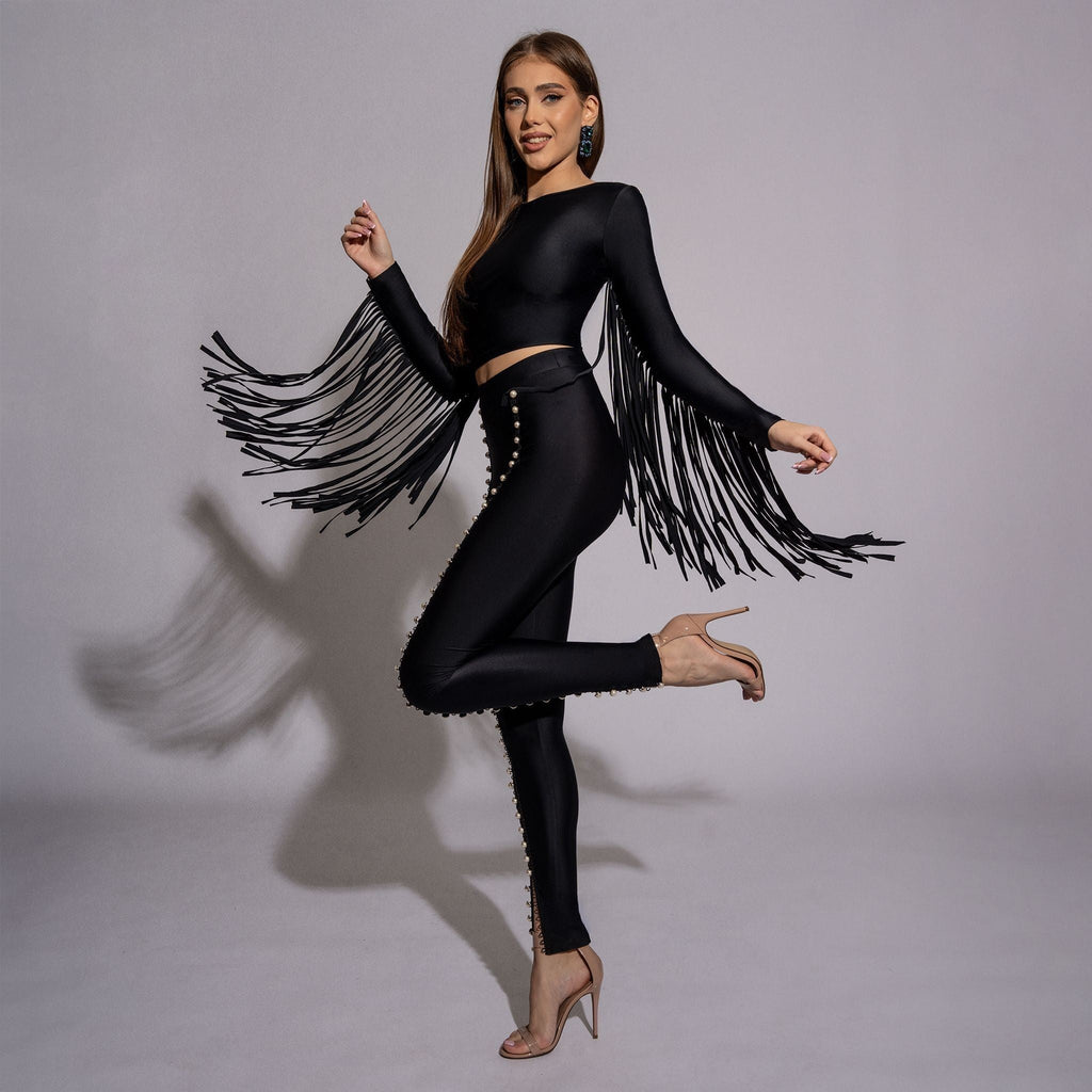 Bluza dama neagra modelatoare cu spate gol si franjuri Carolina D