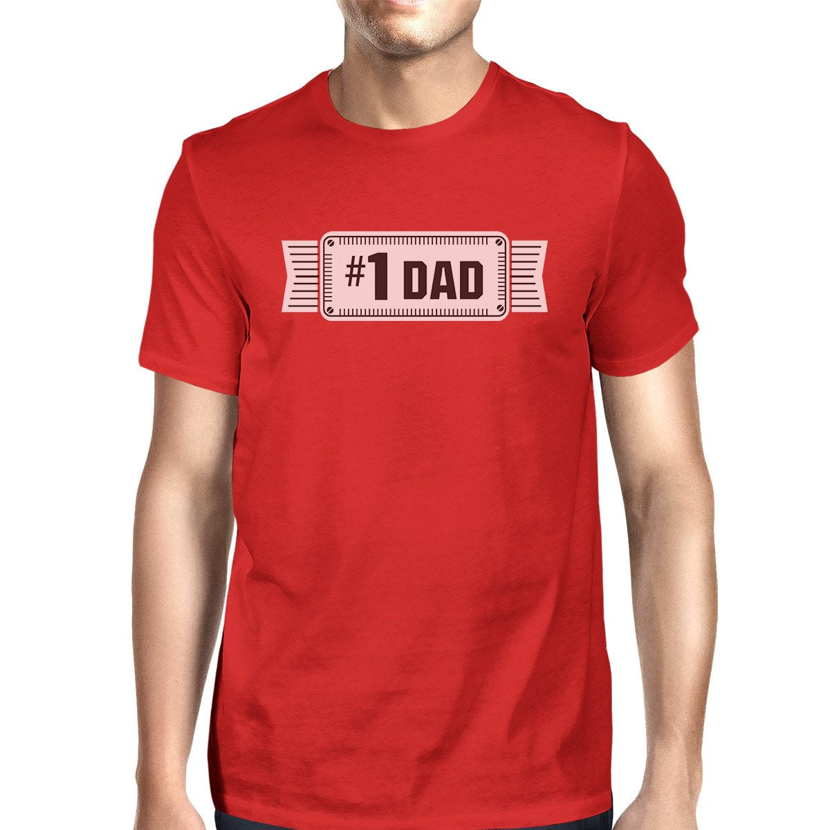 #1 Dad Mens Red Crew Neck Cotton Shirt Perfect Dad Birthday Gifts - Cart2u.ro