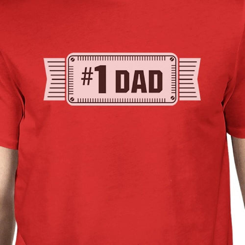 #1 Dad Mens Red Crew Neck Cotton Shirt Perfect Dad Birthday Gifts - Cart2u.ro
