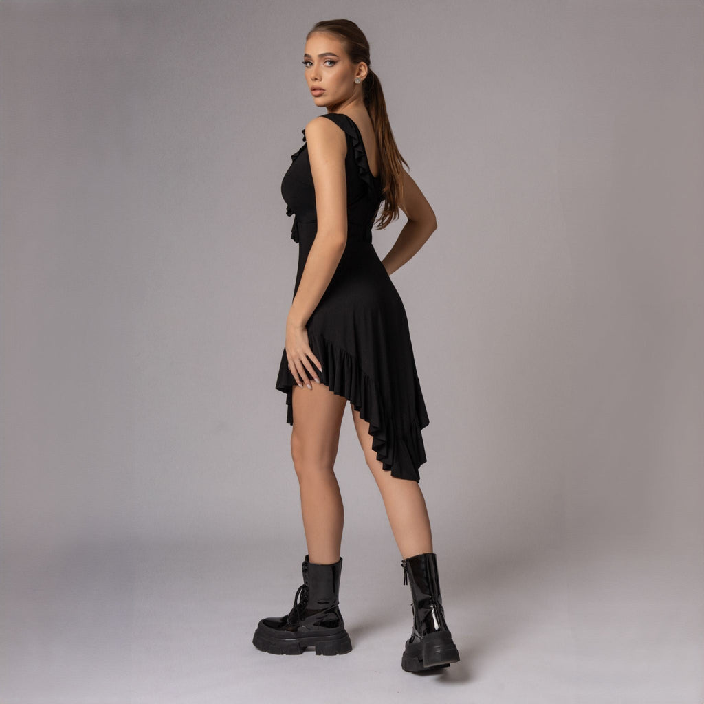 Rochie neagra scurta asimetrica Love Potion Carolina D