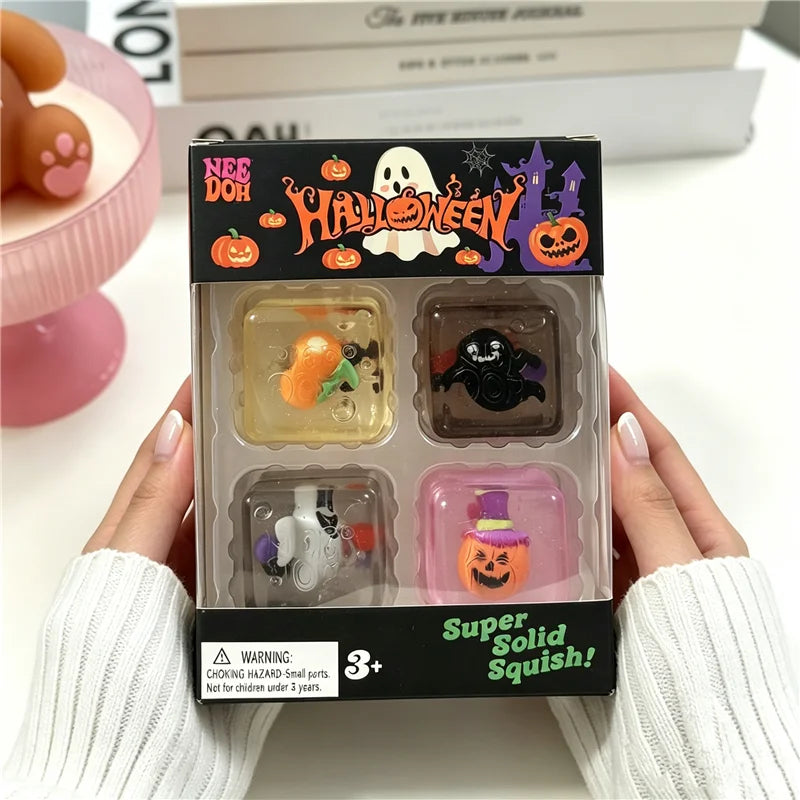 Schylling Needoh Halloween Teenie Mini Ice Cube 4Pack Fidger Sensory Toy Maltose Slow Rebound Anxiety Relief Squeeze Stress Ball