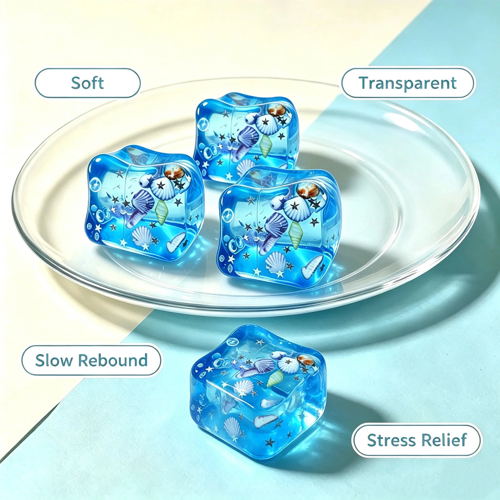 Ocean Shell Squishy Stress Balls Transparent Star Maltose Cubes Super Soft Squeeze Fidget Toy Stress Relief For Adults