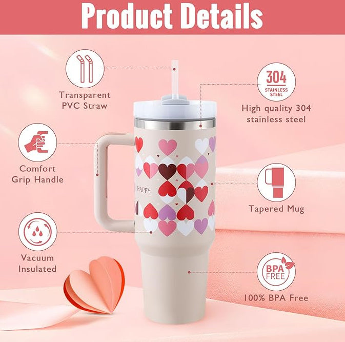 40 Oz Tumbler With Handle Straw Insulated, Stainless Steel Spill Proof - Cart2u.ro
