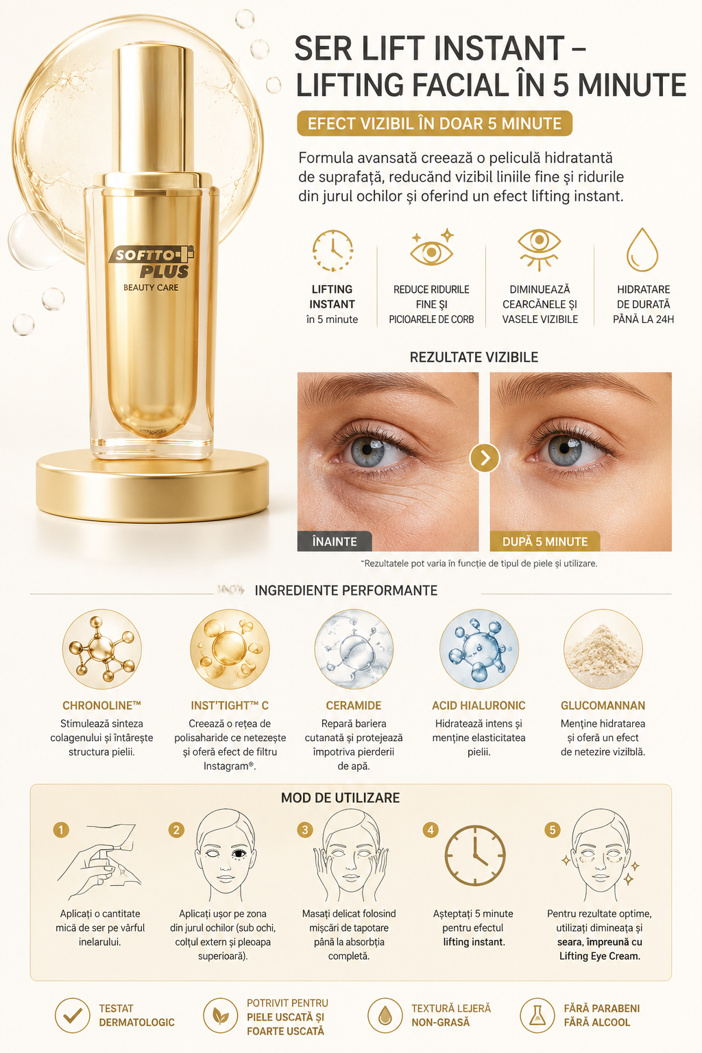 Ser Lift Instant – Lifting Facial în 5 Minute, 50 ml CRABLAND
