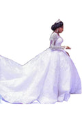 Lace African Wedding Dress Long Sleeves Round Neck Big Tail Tutu Skirt - Cart2u.ro