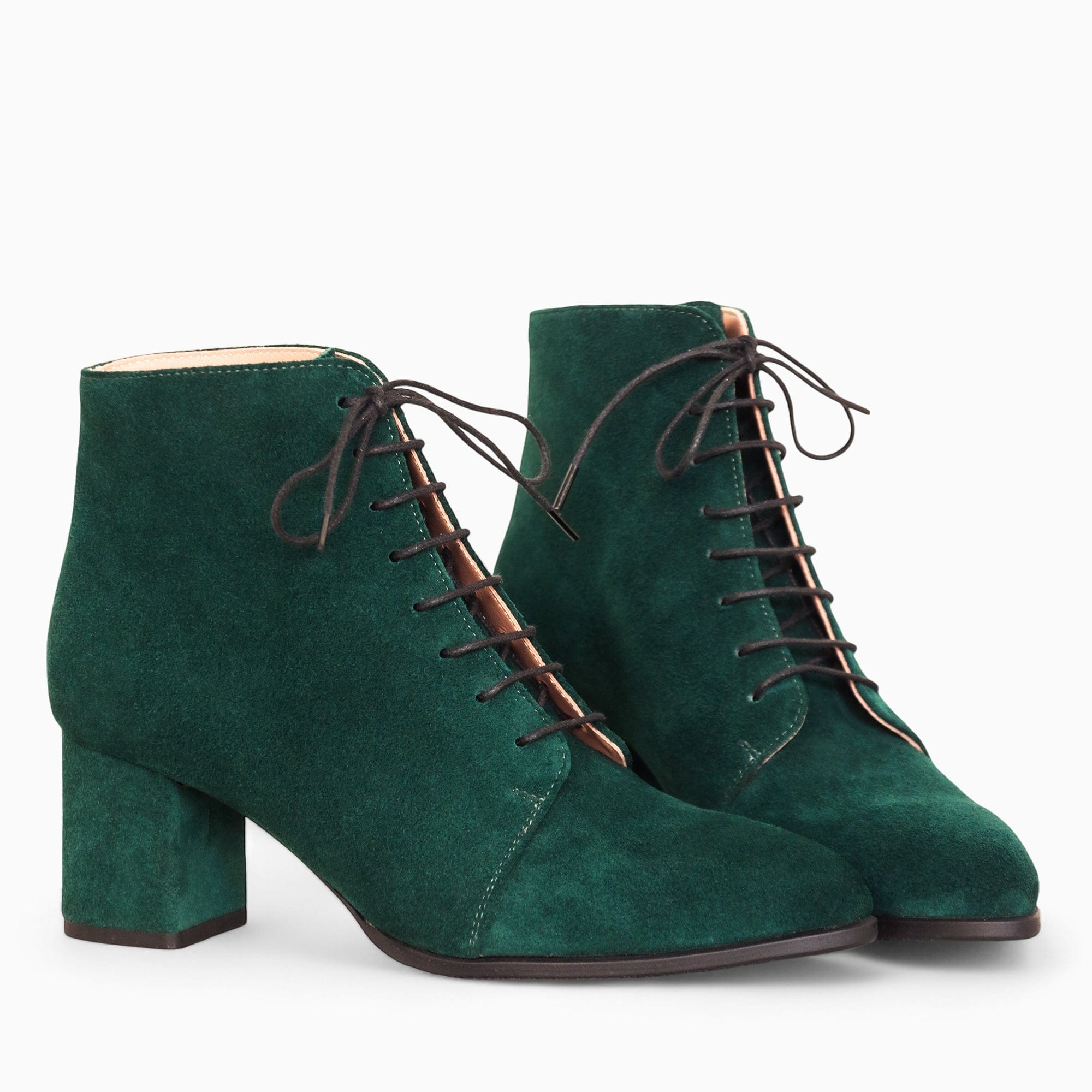 Botine cu toc comod din piele intoarsa verde Oriana Pantofi Diane Marie