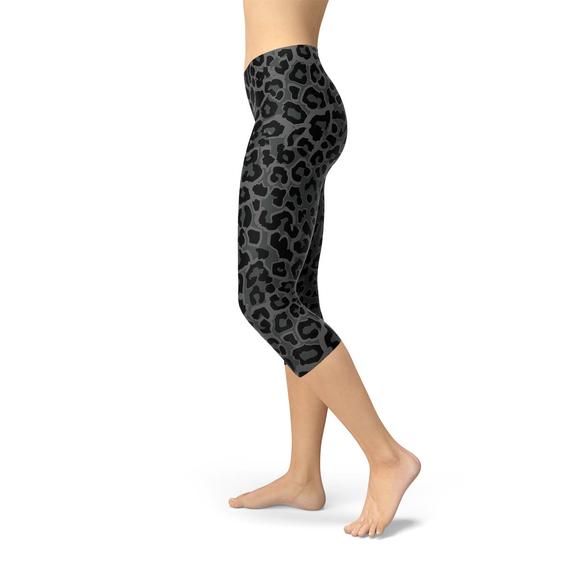Colanți Capri Negri cu Pete Leopard pentru Femei