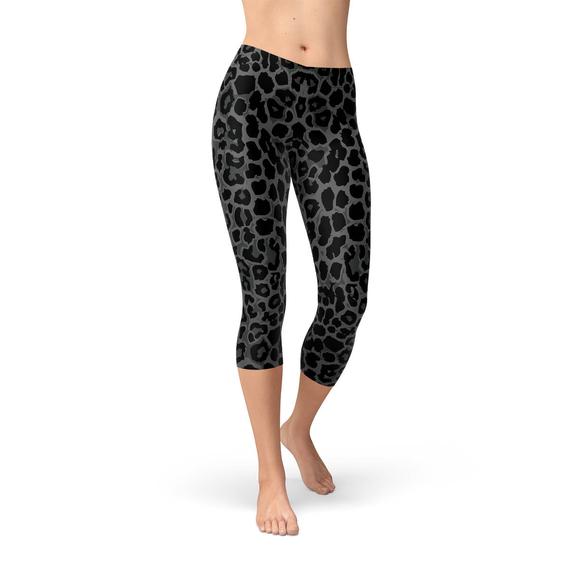 Colanți Capri Negri cu Pete Leopard pentru Femei
