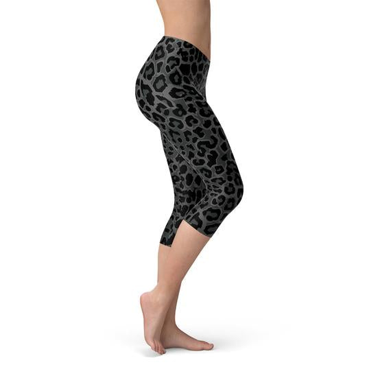 Colanți Capri Negri cu Pete Leopard pentru Femei