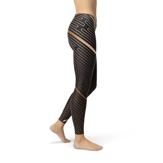 Womens Striped Lines Sports Brown Leggings - Cart2u.ro
