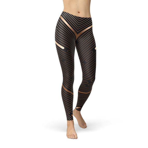 Womens Striped Lines Sports Brown Leggings - Cart2u.ro