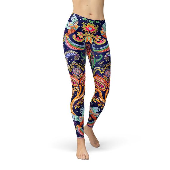 Colanți de damă ornamentali cu model Paisley albaștri