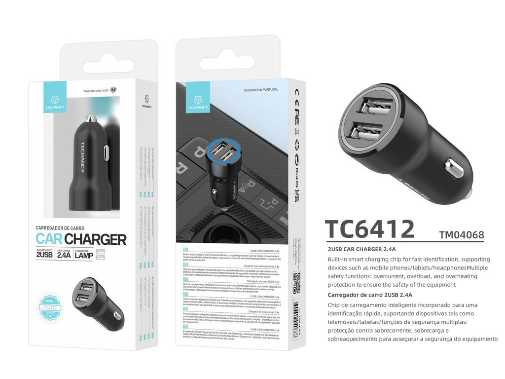 Încărcător de mașină Techancy 2USB 2.4A TC6412 , Încărcare rapidă,