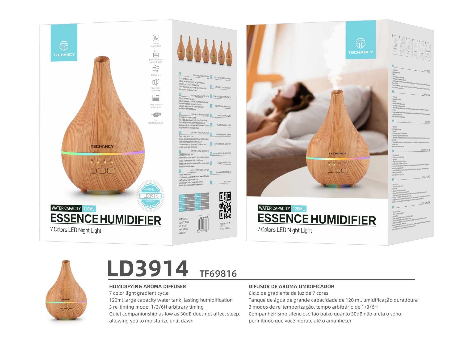 Difusor de aromaterapia Techancy, LD3914, com função humidificadora,