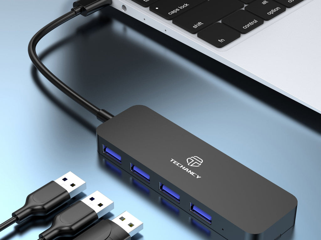 Hub Techancy Tipo C para USB 3.0, KK2107, expansor USB 4 em 1, preto
