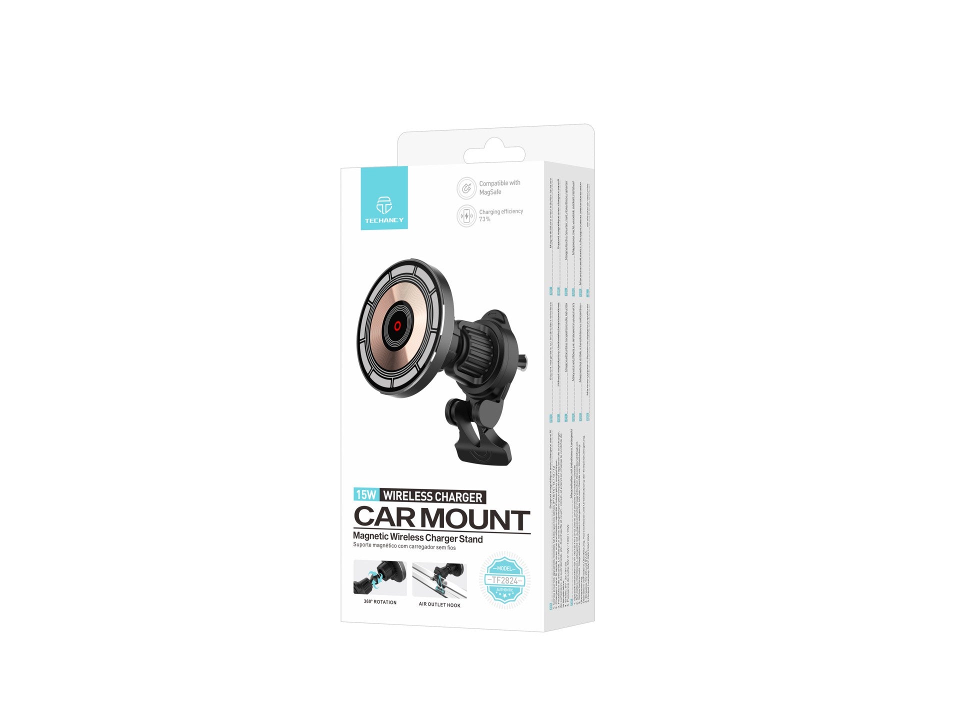 Techancy Suporte Magnético com Carregador Sem Fios 15W TF2824 Preto,