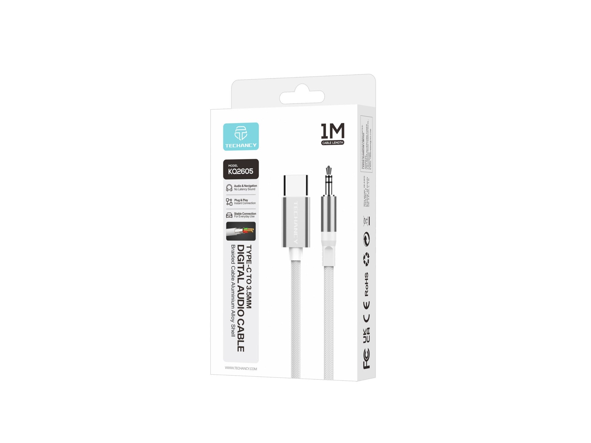 Techancy Cabo Audio Digital KQ2605 Type-C para 3.5mm, 1M, Trancado,