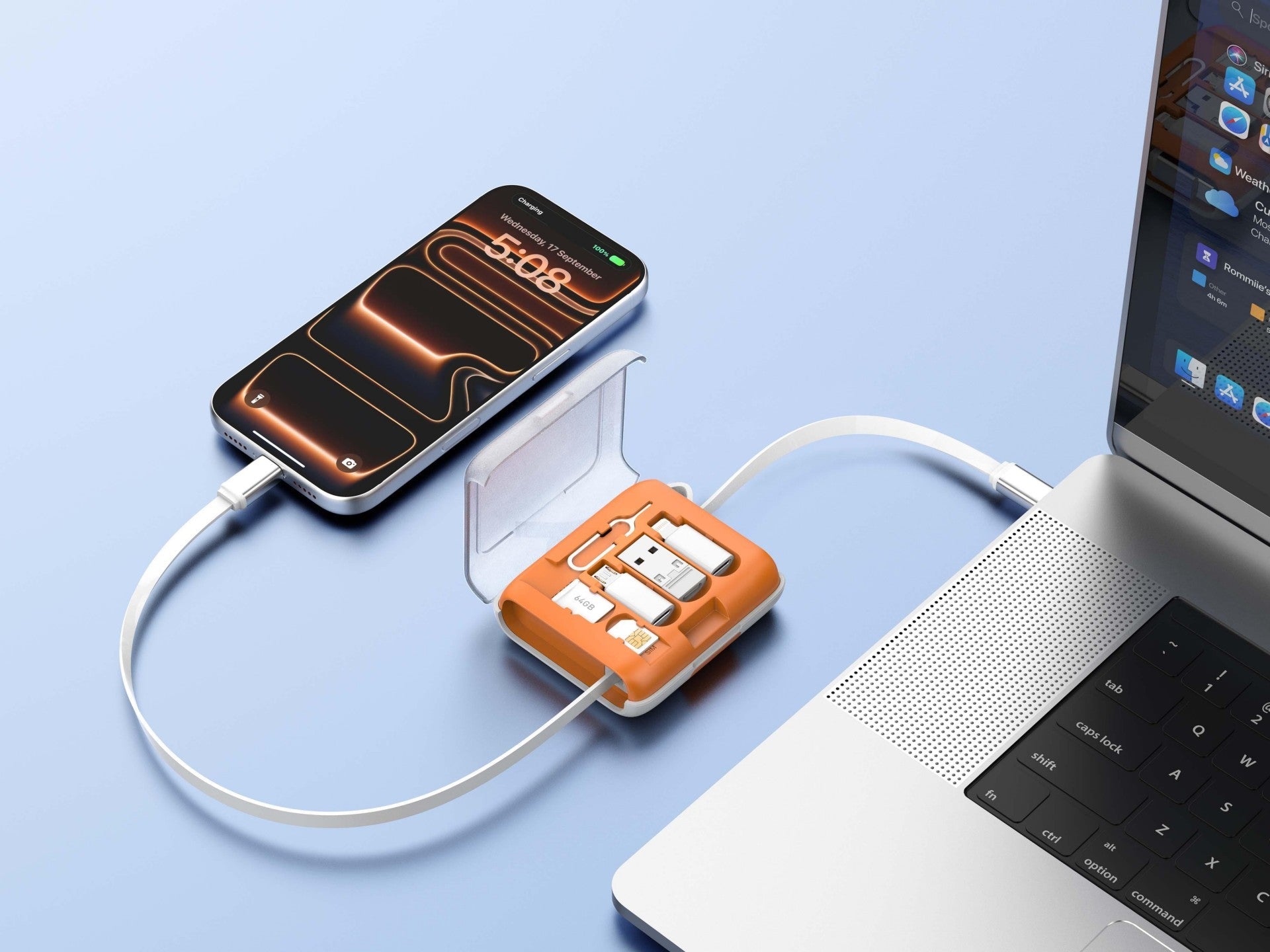 Techancy Caixa Multifuncional TV3740 Cabo USB-C Retratil 80CM 60W